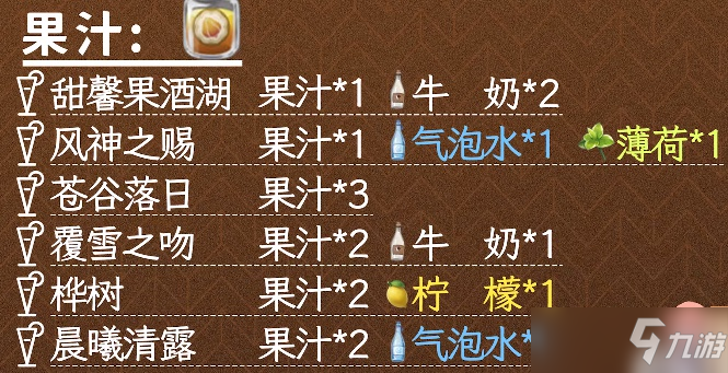 原神甜馨果酒湖配方分享