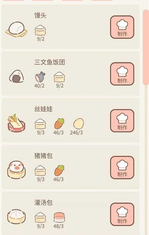 《遇见你的猫》菜谱一览2023