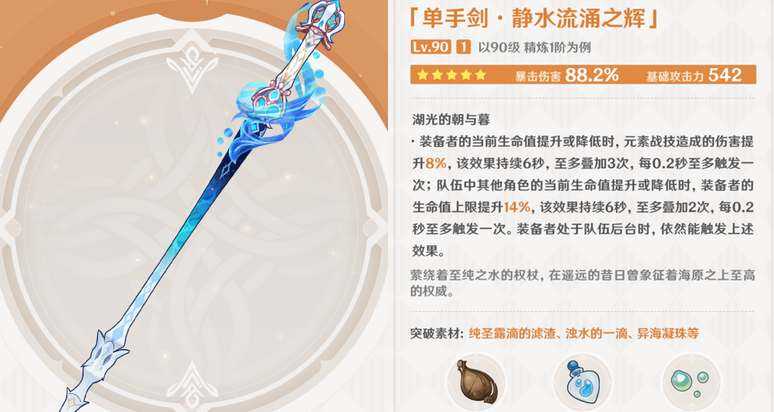 原神静水流涌之辉突破材料汇总